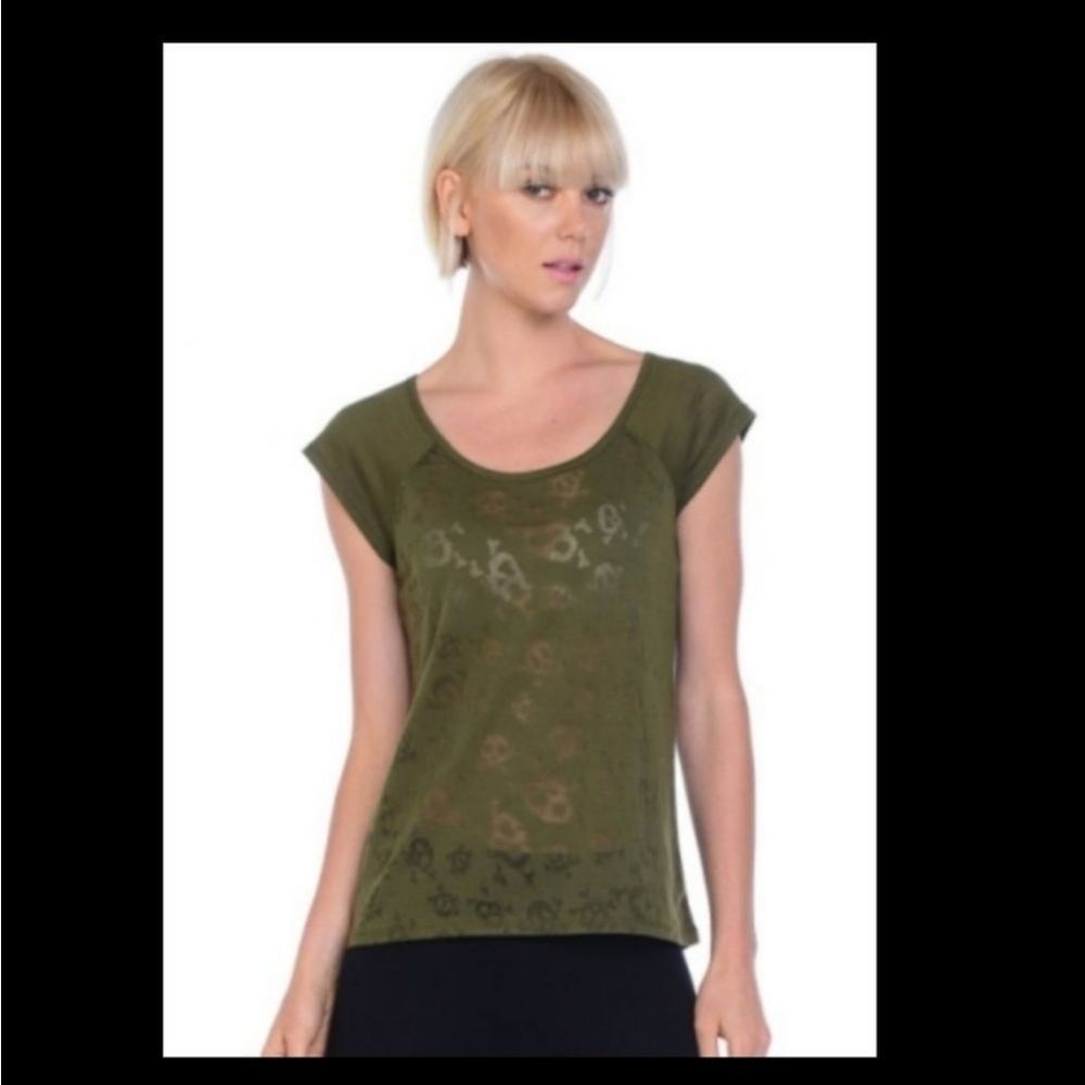Skull Top Burnout Tee LAST ONE Goth Gothic Olive Green Rocker Punk Skulls